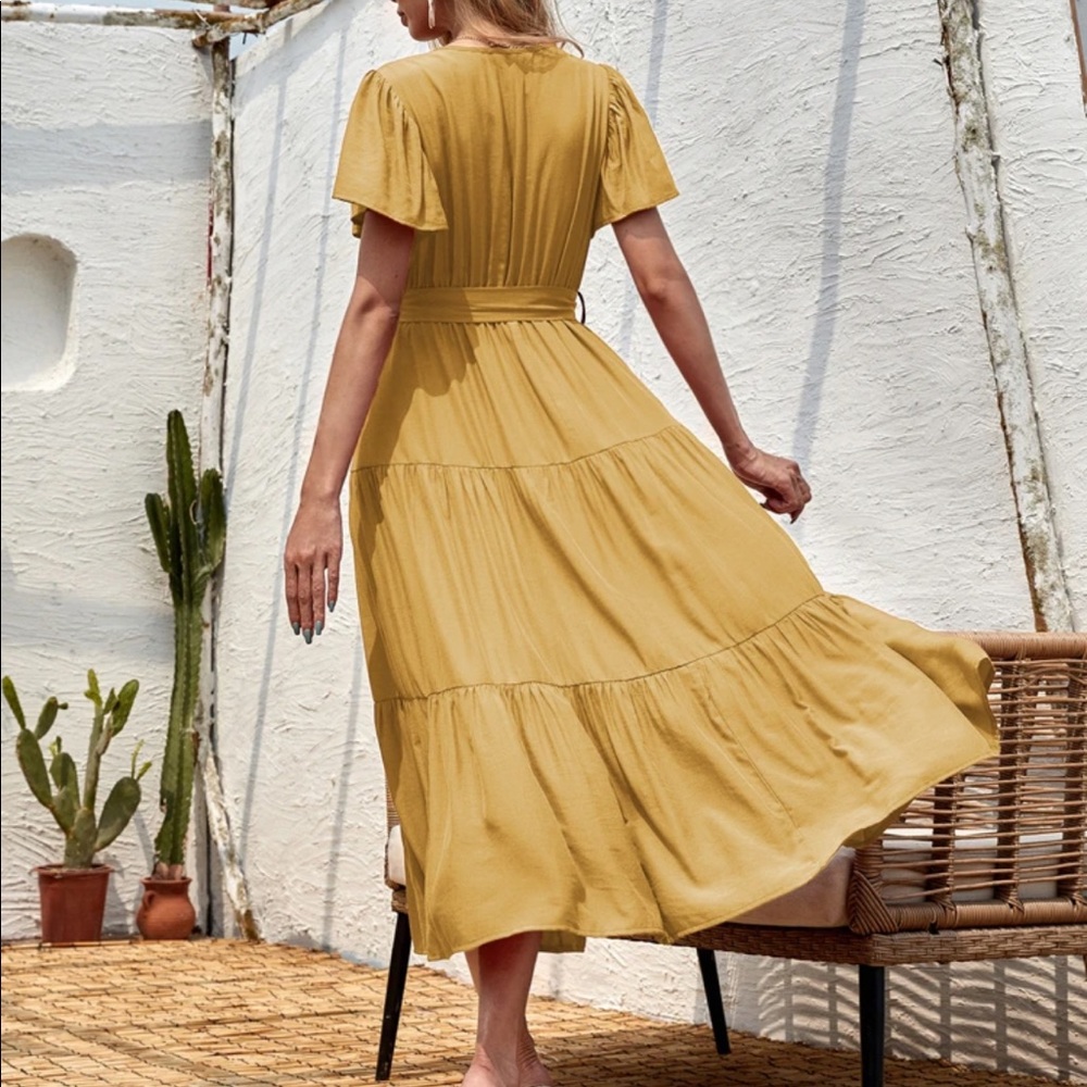 Boho surplice belted A line dress - Picture 14 of 15